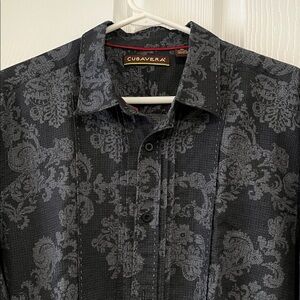 CUBAVERA Black & Gray Floral Jacquard Button-Down